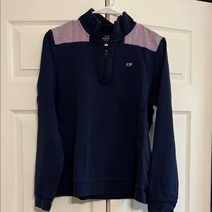 Vineyard Vines Navy Half-Zip Pullover with Pink and Light Blue Stripes